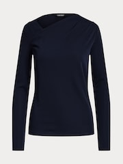 Lauren Ralph Lauren Blue Edreane Pleated Stretch Jersey Top - Image 9 of 9