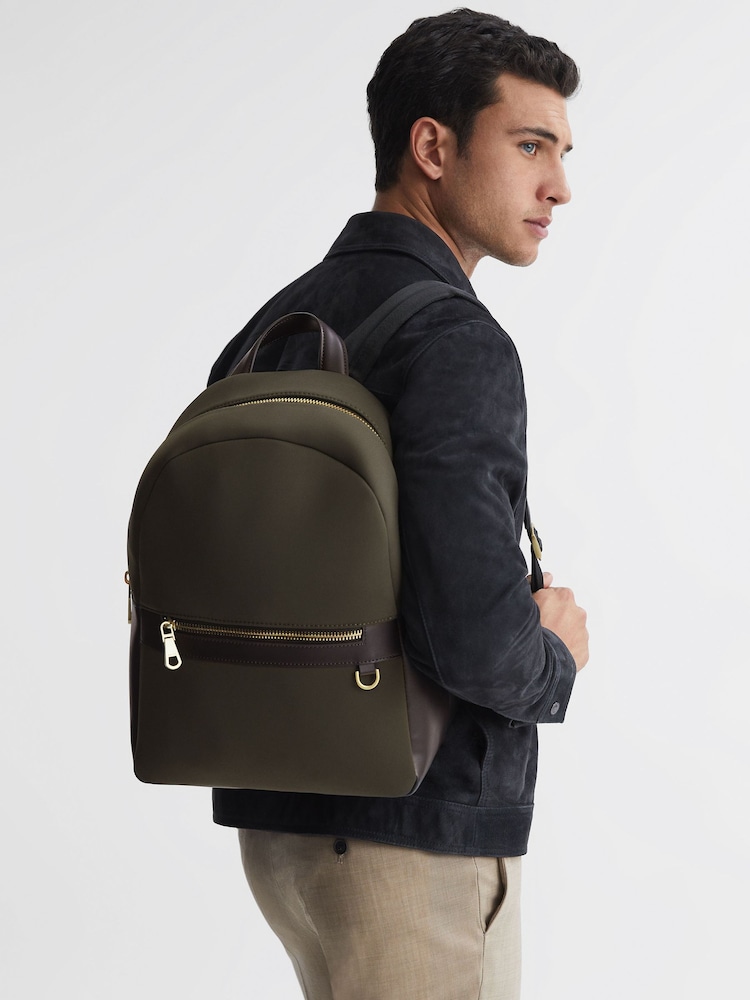 Reiss Khaki Drew Neoprene Zipped Backpack - Image 2 of 5