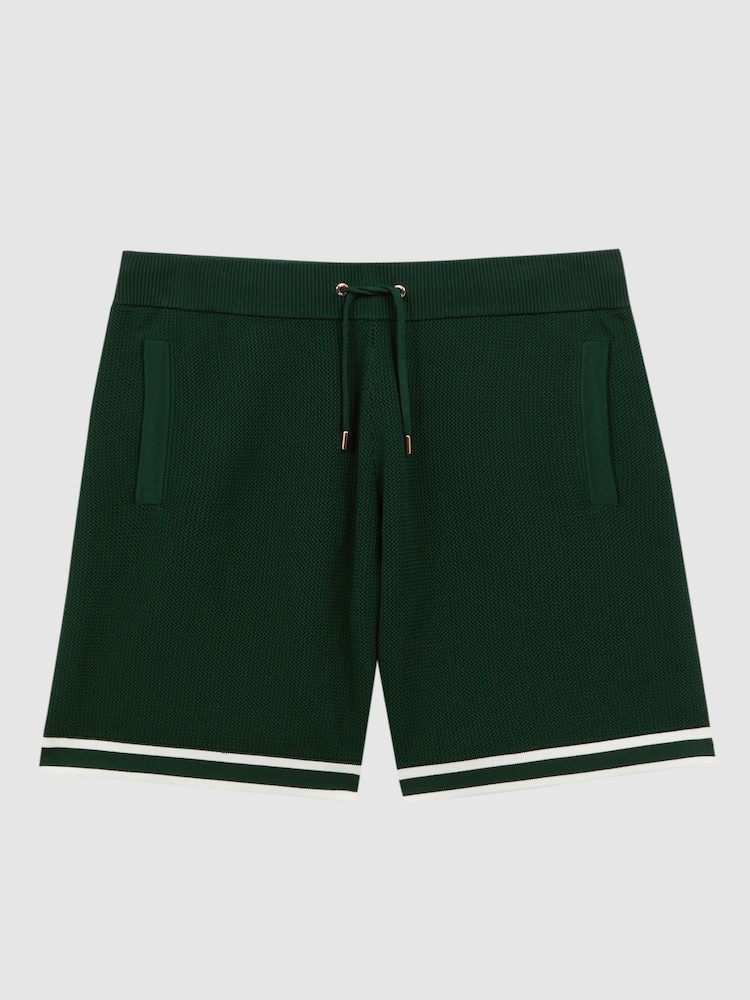 Reiss Dark Green Andre Reiss | Ché Knitted Drawstring Shorts - Image 2 of 5