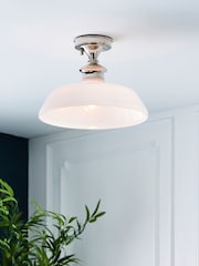 Gallery Home Silver Burnaby Nickel and Opal 1 Bulb Ceiling Light - Image 1 of 7