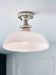 Gallery Home Silver Burnaby Nickel and Opal 1 Bulb Ceiling Light - Image 2 of 7