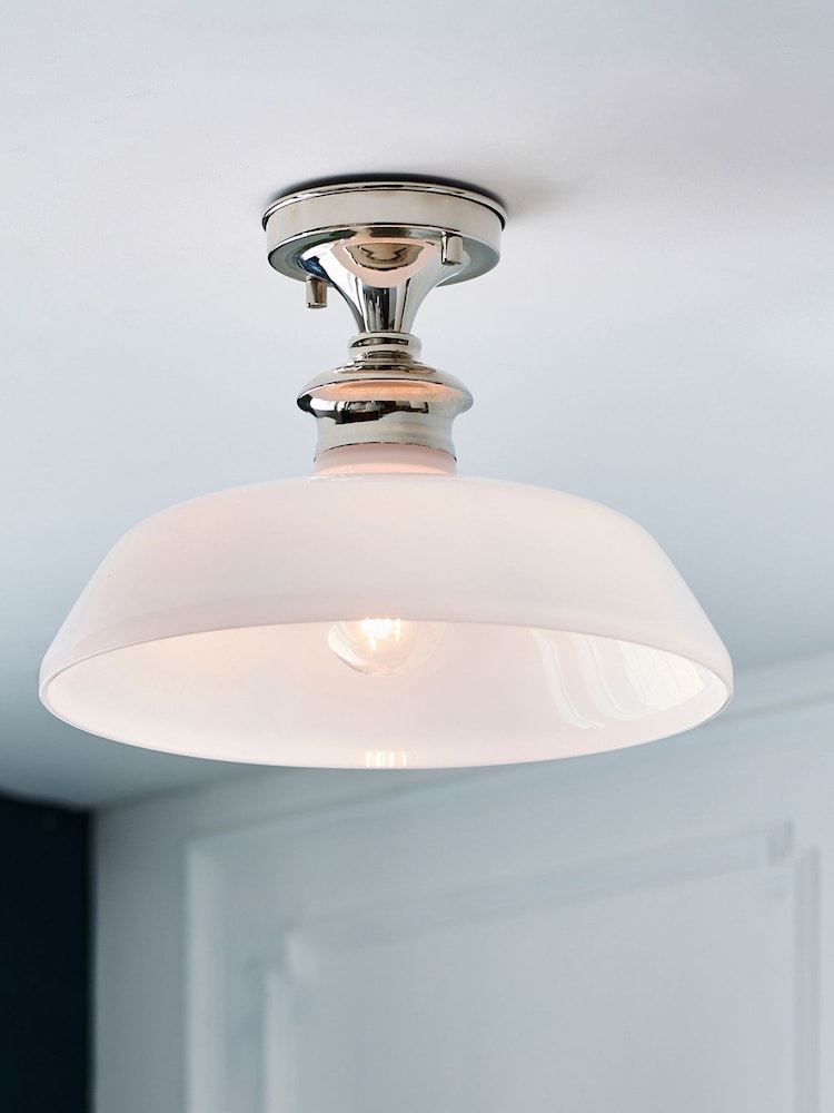 Gallery Home Silver Burnaby Nickel and Opal 1 Bulb Ceiling Light - Image 2 of 7