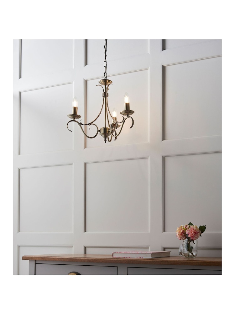 Gallery Home Antique Brass Banff 3 Bulb Pendant Ceiling Light - Image 2 of 7