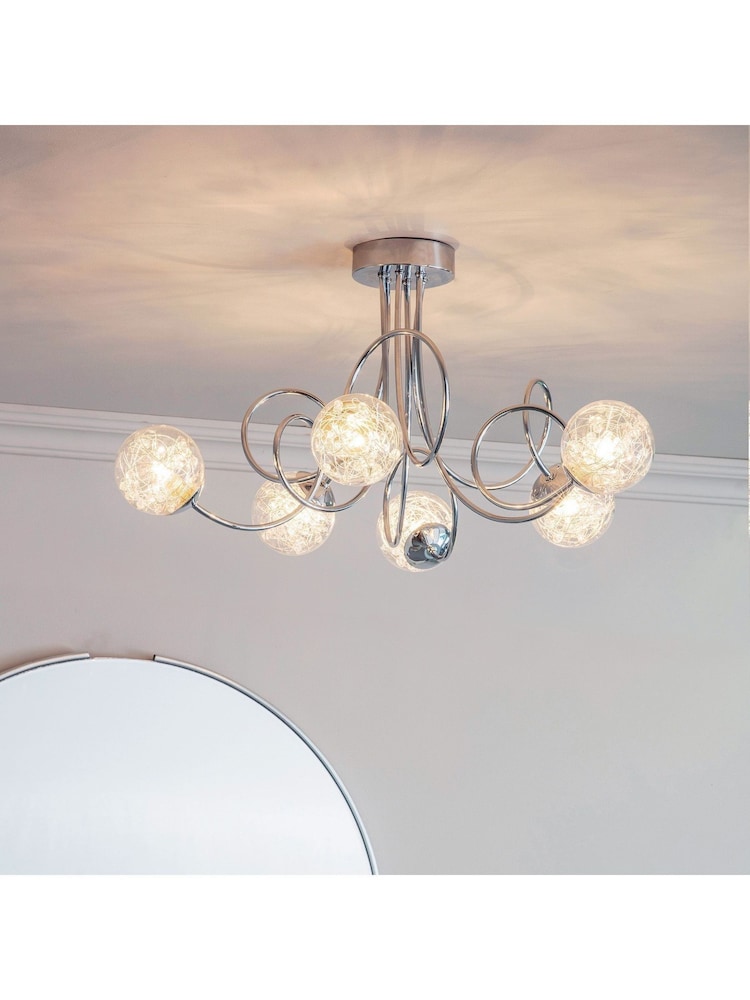 Gallery Home Chrome 6 Light Albert Flush Ceiling Light - Image 1 of 7