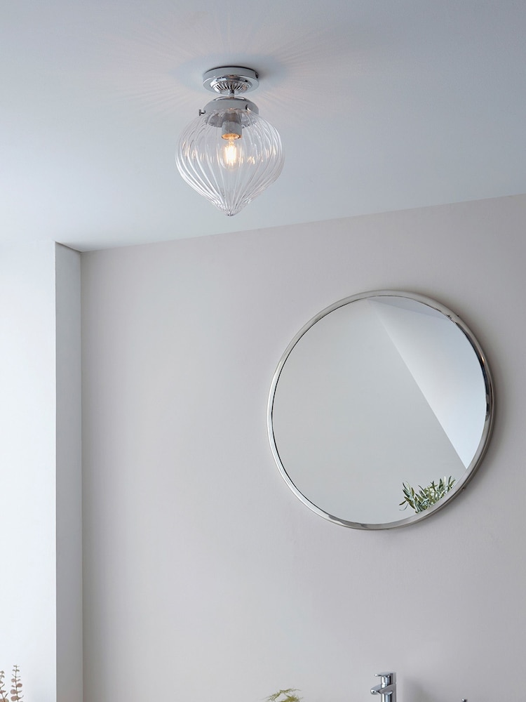 Gallery Home Chrome Chilwick Glass 1 Bulb Bathroom Ceiling Light - Image 1 of 7
