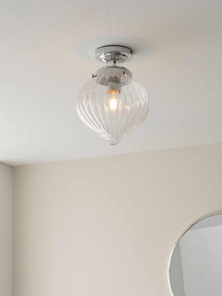 Gallery Home Chrome Chilwick Glass 1 Bulb Bathroom Ceiling Light - Image 2 of 7