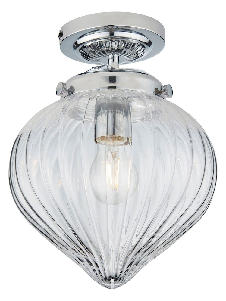 Gallery Home Chrome Chilwick Glass 1 Bulb Bathroom Ceiling Light - Image 7 of 7