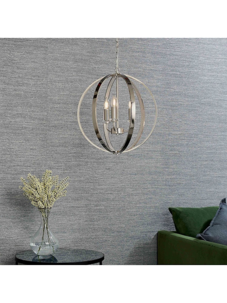 Gallery Home Silver Fances 3 Bulb Pendant Ceiling Light - Image 1 of 8