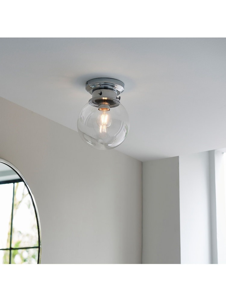 Gallery Home Chrome Coutrney Glass 1 Bulb Bathroom Ceiling Light - Image 2 of 7