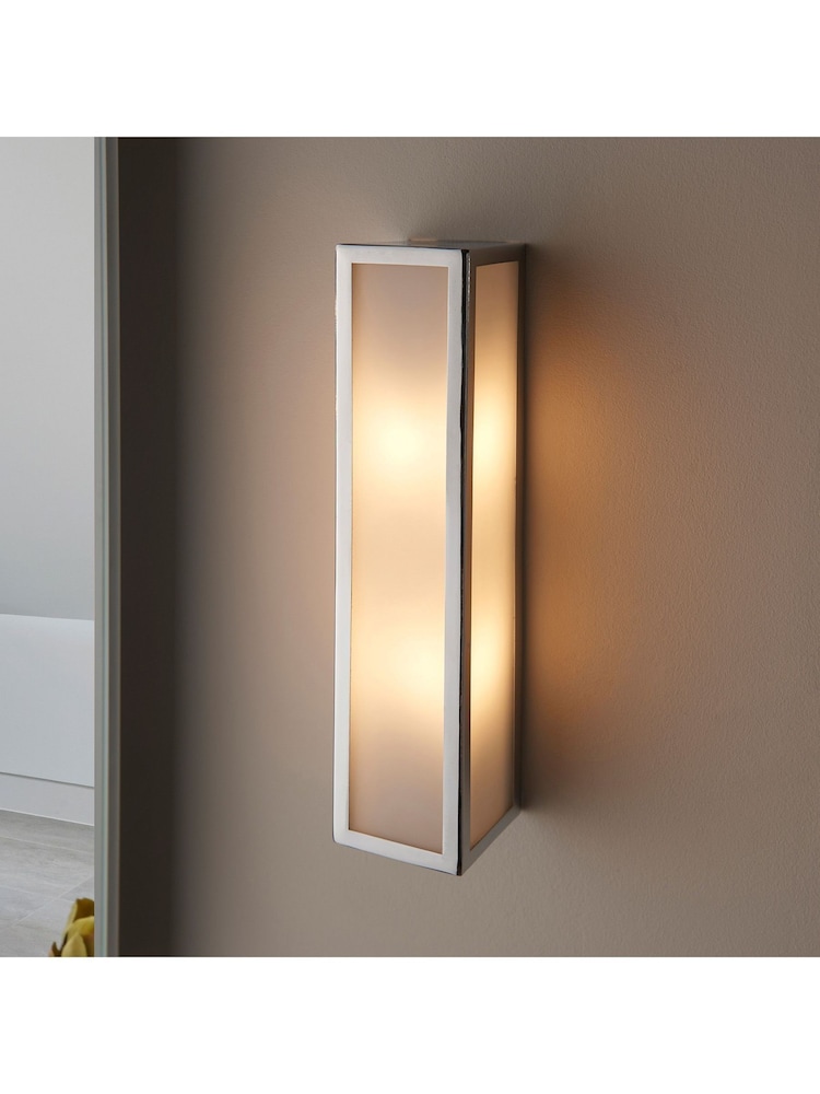 Gallery Home Chrome Bancroft Frosted 2 Bulb Bathroom Wall Light - Image 1 of 1