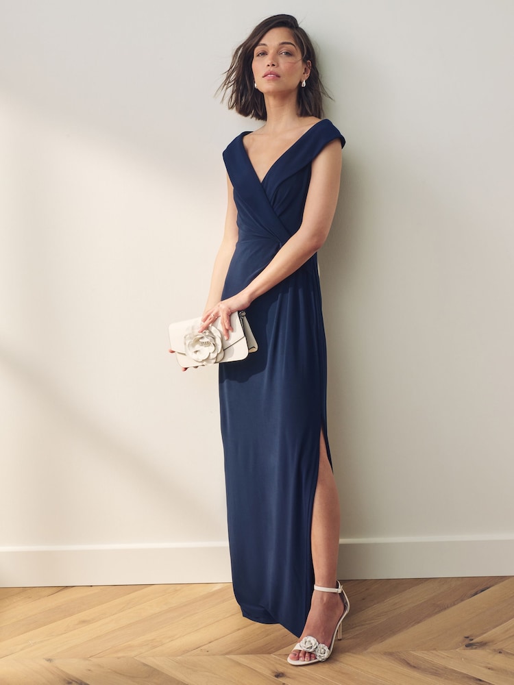 Lauren Ralph Lauren Blue Leonidas Jersey Off Shoulder Gown - Image 1 of 5