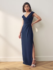 Lauren Ralph Lauren Blue Leonidas Jersey Off Shoulder Gown - Image 4 of 5