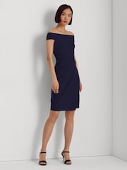 Lauren Ralph Lauren Blue Saran Crepe Off Shoulder Dress - Image 1 of 8