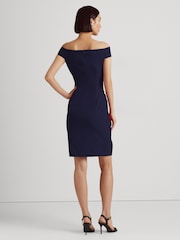 Lauren Ralph Lauren Blue Saran Crepe Off Shoulder Dress - Image 2 of 8