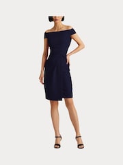 Lauren Ralph Lauren Blue Saran Crepe Off Shoulder Dress - Image 3 of 8