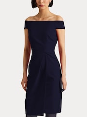 Lauren Ralph Lauren Blue Saran Crepe Off Shoulder Dress - Image 5 of 8