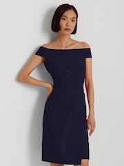 Lauren Ralph Lauren Blue Saran Crepe Off Shoulder Dress - Image 6 of 8