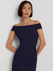 Lauren Ralph Lauren Blue Saran Crepe Off Shoulder Dress - Image 7 of 8