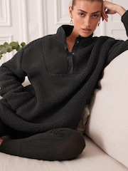 Black Fleece Borg Half Placket Jacket - Image 1 of 12