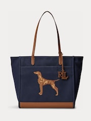 Lauren Ralph Lauren Blue Cameryn Viszla Print Leather Trim Tote Bag - Image 1 of 4