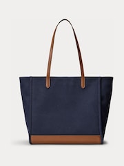 Lauren Ralph Lauren Blue Cameryn Viszla Print Leather Trim Tote Bag - Image 2 of 4