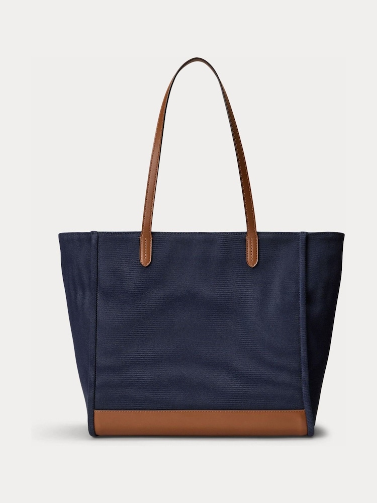 Lauren Ralph Lauren Blue Cameryn Viszla Print Leather Trim Tote Bag - Image 2 of 4