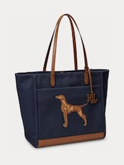 Lauren Ralph Lauren Blue Cameryn Viszla Print Leather Trim Tote Bag - Image 3 of 4