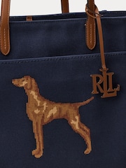 Lauren Ralph Lauren Blue Cameryn Viszla Print Leather Trim Tote Bag - Image 4 of 4
