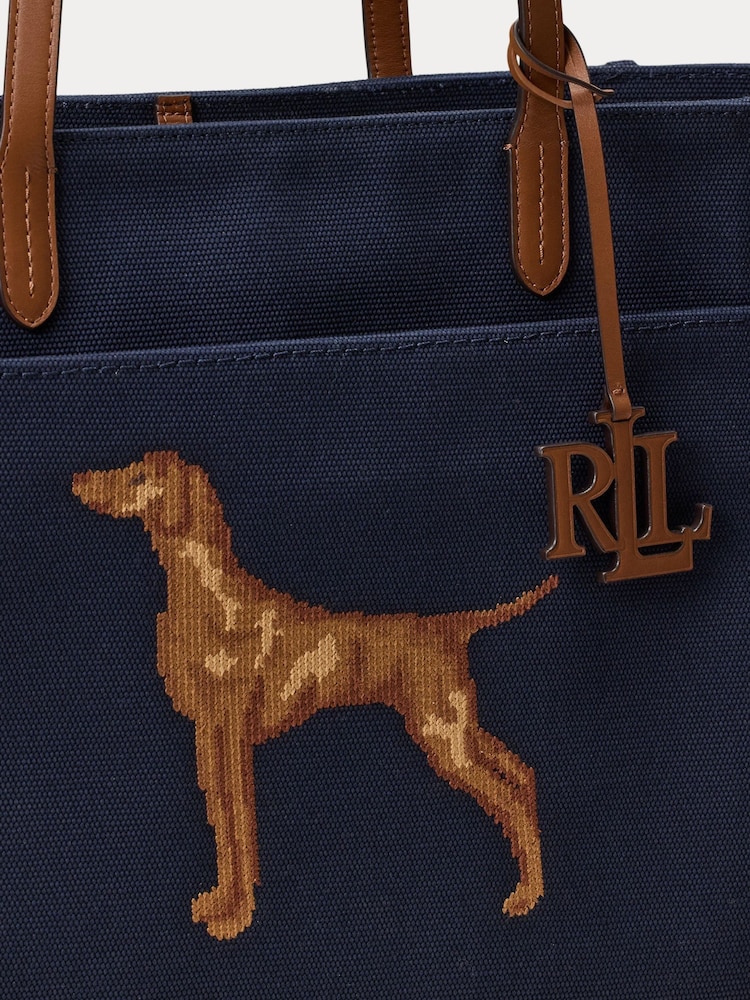 Lauren Ralph Lauren Blue Cameryn Viszla Print Leather Trim Tote Bag - Image 4 of 4