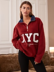Red NYC Half Zip Fleece Top - Image 1 of 8