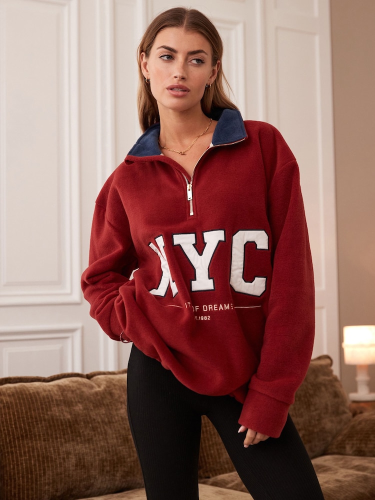 Red NYC Half Zip Fleece Top - Image 1 of 8