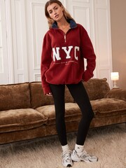 Red NYC Half Zip Fleece Top - Image 2 of 8