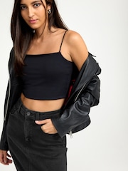 Black Strappy Cami Crop Top - Image 1 of 6