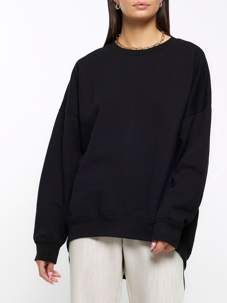 River Island Black Longline Batwing Sweat Top - Image 1 of 5 River Island Black Longline Batwing Sweat Top - Image 1 of 5