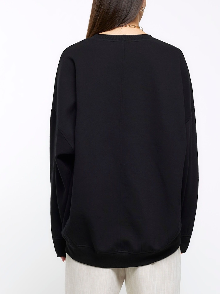River Island Black Longline Batwing Sweat Top - Image 2 of 5 River Island Black Longline Batwing Sweat Top - Image 2 of 5