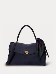 Lauren Ralph Lauren Blue Farrah Soft Suede Scarf Detail Top Handle Bag - Image 1 of 5