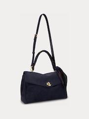 Lauren Ralph Lauren Blue Farrah Soft Suede Scarf Detail Top Handle Bag - Image 2 of 5