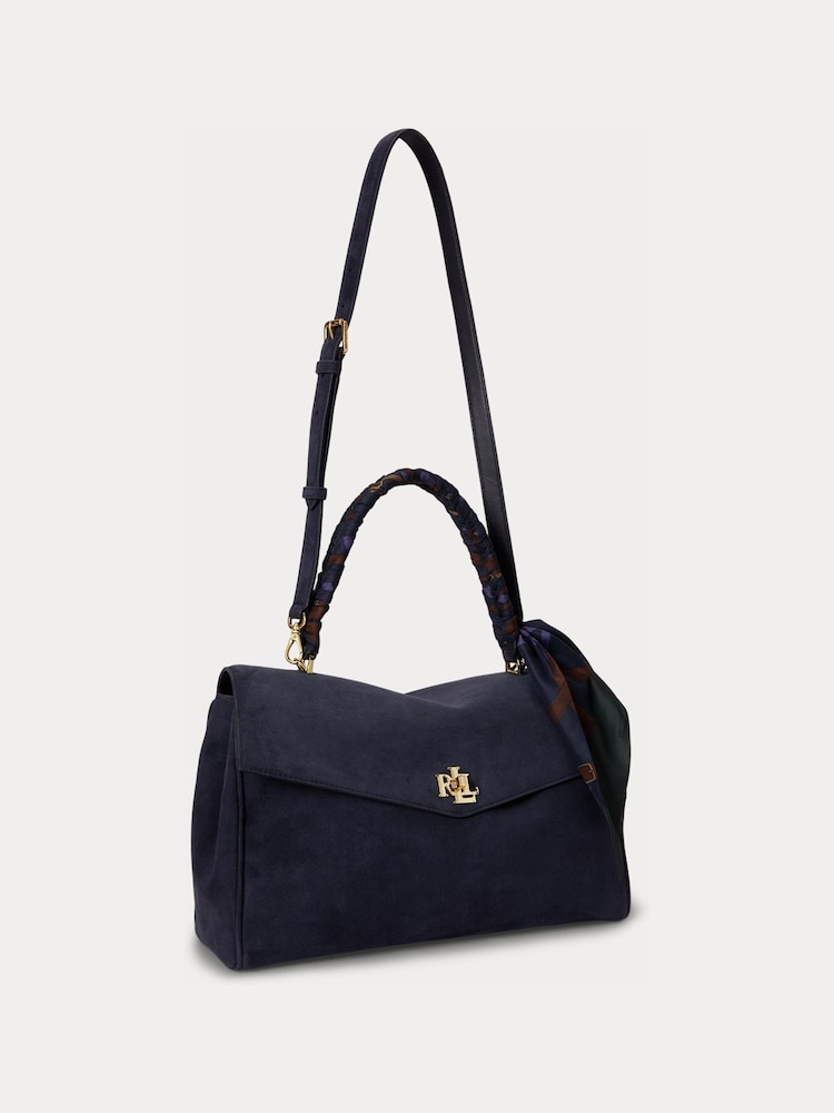 Lauren Ralph Lauren Blue Farrah Soft Suede Scarf Detail Top Handle Bag - Image 2 of 5 Lauren Ralph Lauren Blue Farrah Soft Suede Scarf Detail Top Handle Bag - Image 2 of 5