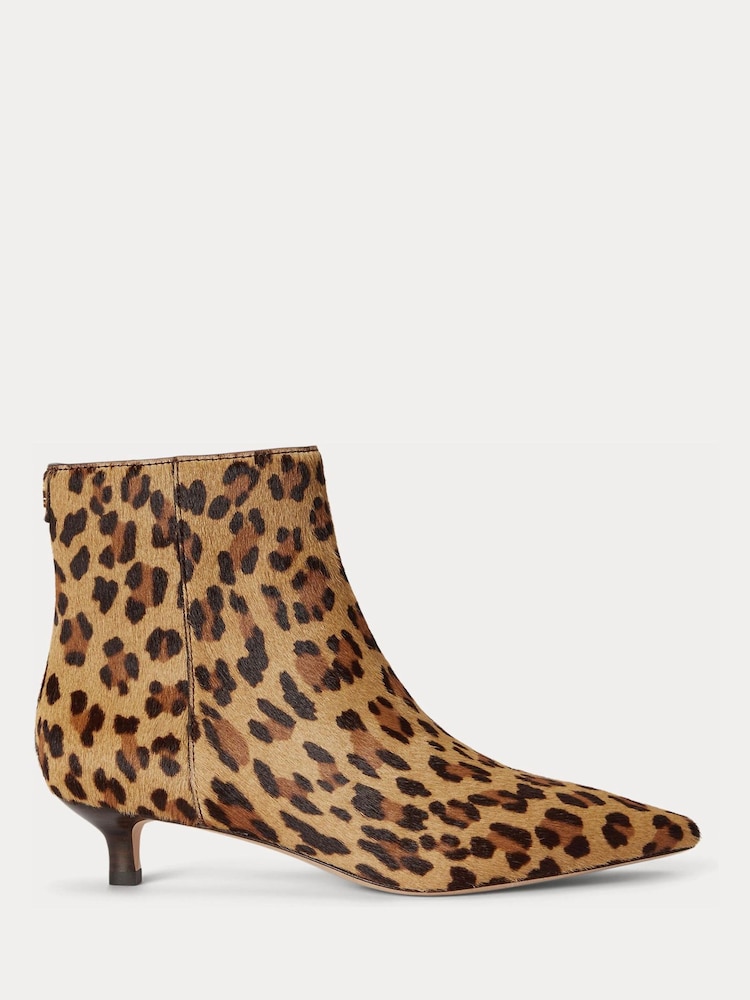 Lauren Ralph Lauren Brown Francesca Kitten Heel Haircalf Leopard Print Ankle Boots - Image 1 of 4
