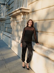 Black Long Sleeve Mesh Lace Top - Image 2 of 6