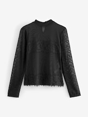 Black Long Sleeve Mesh Lace Top - Image 5 of 6