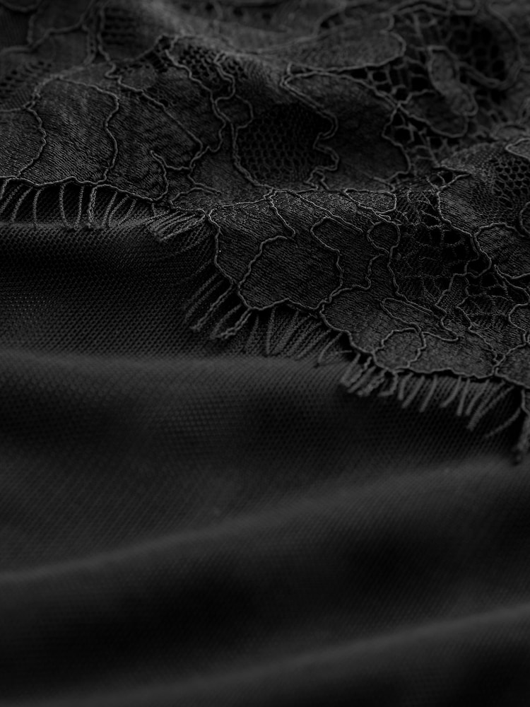 Black Long Sleeve Mesh Lace Top - Image 6 of 6