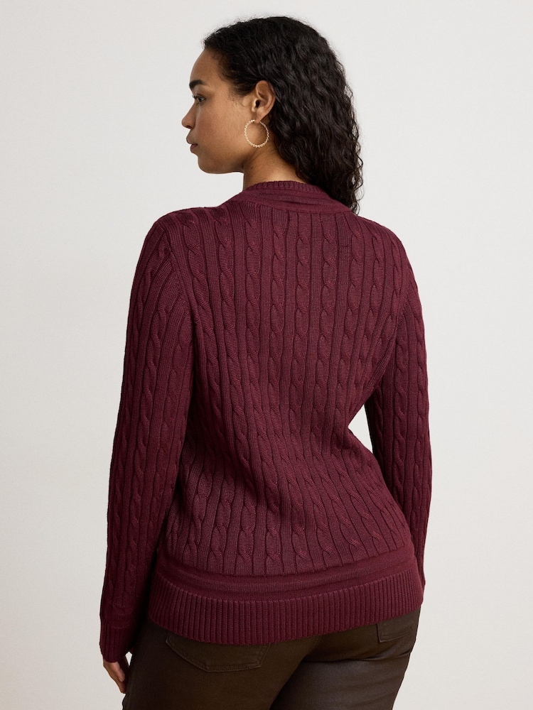 Lauren Ralph Lauren Red Meren Cotton Blend V-Neck Sweater with Crest - Image 2 of 3 Lauren Ralph Lauren Red Meren Cotton Blend V-Neck Sweater with Crest - Image 2 of 3
