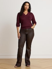 Lauren Ralph Lauren Red Meren Cotton Blend V-Neck Sweater with Crest - Image 3 of 3