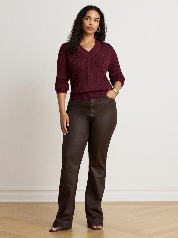 Lauren Ralph Lauren Red Meren Cotton Blend V-Neck Sweater with Crest - Image 3 of 3 Lauren Ralph Lauren Red Meren Cotton Blend V-Neck Sweater with Crest - Image 3 of 3