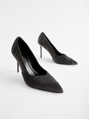 Black Forever Comfort® Sequin Point Toe Slingback Heels - Image 1 of 5