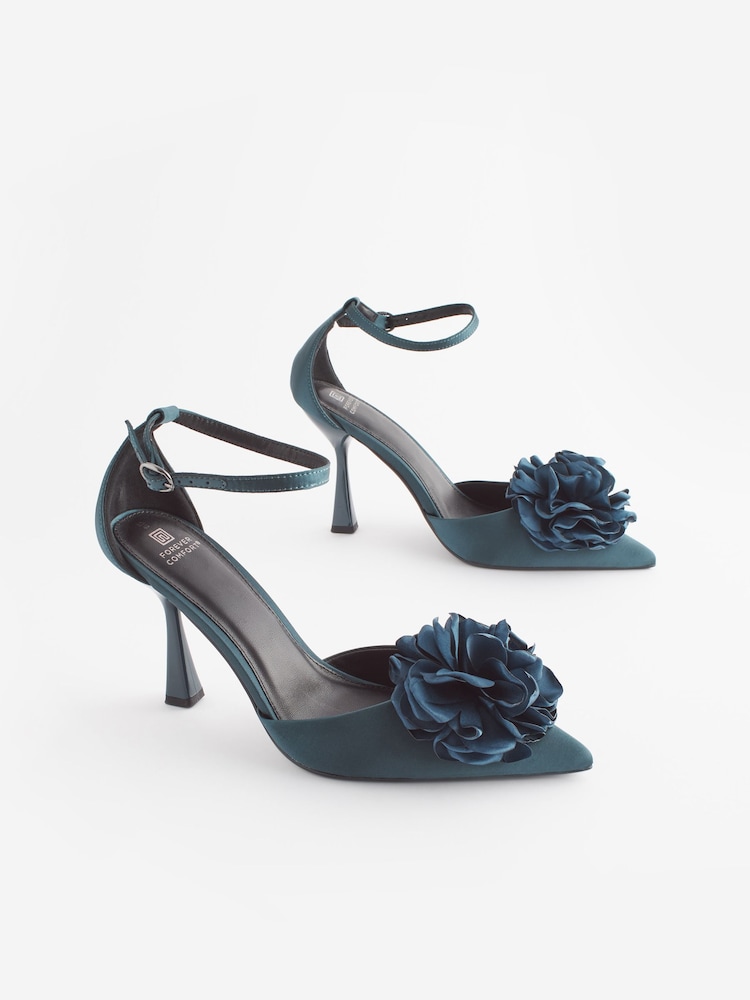 Teal Blue Forever Comfort® Corsage Point Toe Heels - Image 2 of 6