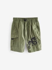 Khaki Green Dragon Embrodiary Pull On Shorts (3-16yrs) - Image 1 of 3