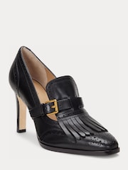 Lauren Ralph Lauren Black Colleen Glazed Leather Fringe Detail Heel - Image 2 of 5