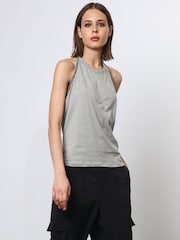 Religion Grey Beaded Open Back Halter Neck Jersey Top - Image 1 of 6